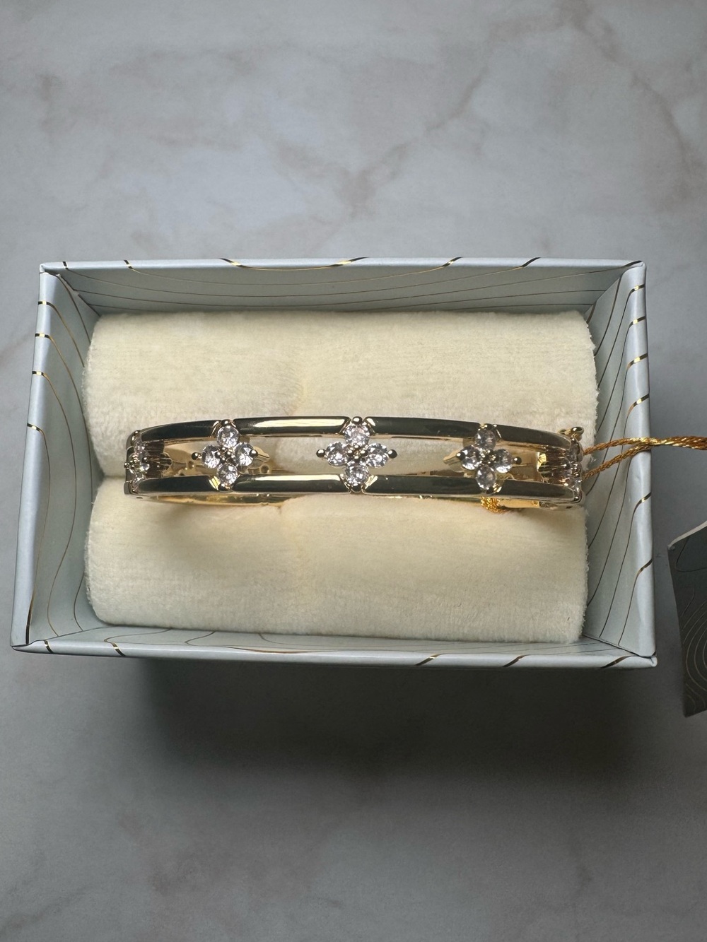 Gold Crystal Flower Bangle Bracelet